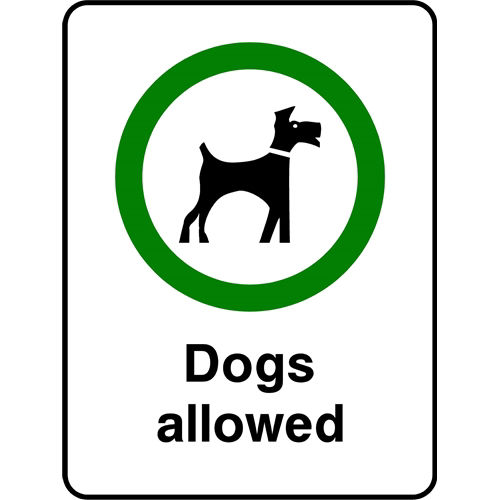 Dogs allowed. No Patting Dogs allowed sign. No Patting Dogs sign.