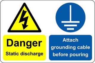 Picture of Danger static charge attach grounding cable before pouring 