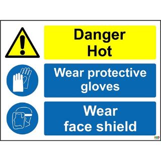 Picture of Danger Hot Wear Face Shield Wear Protective Gloves Safety Sign