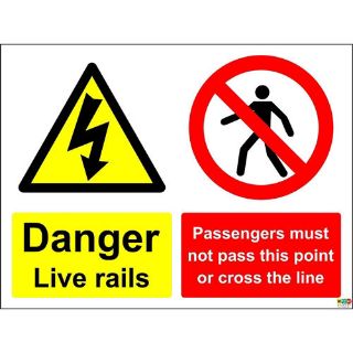 Picture of Danger Live Rails Passengers Must Not Pass This Point Or Cross The Line Safety Sign Notice Sign 