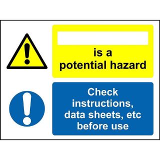 Picture of Coshh Sign - Potential Hazard Check Instructions Data Sheets Etc Before Use Safety Sign