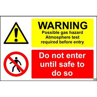 Picture of Warning Possible Gas Hazard. Atmosphere Test Required Before Entry Sign