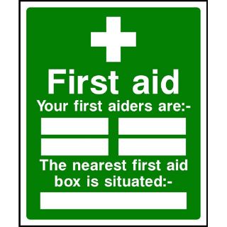 Picture of "First Aid- Your First Aiders Are: The Nearest First Aid Box Is Situated
