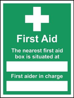 Picture of the nearest first aid box and first aider in charge 