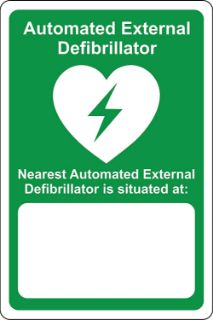AED  - your nearest automated external defibrillator is situated at emergency, KPCM Health and Safety Signs