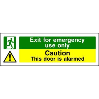 Picture of "Exit For Emergency Use Only, Caution This Door Is Alarmed" Sign 