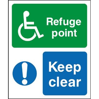 Picture of "Wheelchair Symbol-Refuge Point Keep Clear" Sign