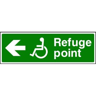 Picture of "Left Arrow-Wheelchair Symbol-Refuge Point" Sign