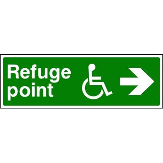 Picture of "Right Arrow-Wheelchair Symbol-Refuge Point" Sign