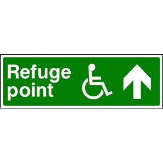 Picture of "Right/Up Arrow-Wheelchair Symbol-Refuge Point" Sign