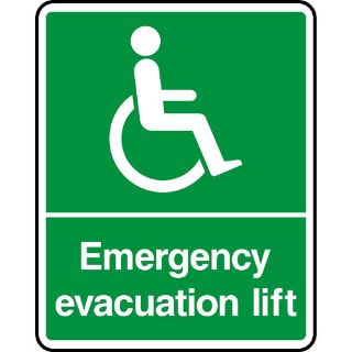 Picture of "Wheelchair Accessible Symbol, Emergency Evacuation Lift" Sign 