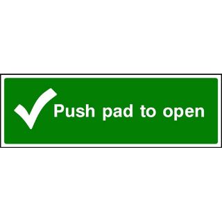 Picture of "Fire Exit- Push Pad To Open With Tick" Sign 