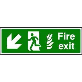 Picture of "Nhs- Fire Exit Sign- Running Man Down/ Left Directional Arrow" Sign 