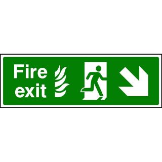 Picture of "Nhs- Fire Exit Sign- Running Man Down/Right Directional Arrow" Sign 