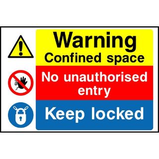 Picture of "Warning Confined Space- No Authorised Entry- Keep Locked" Sign 