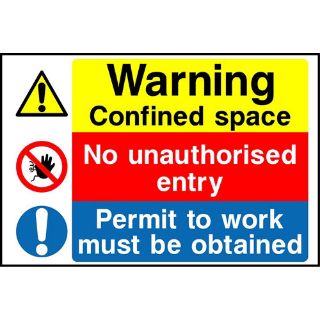 Picture of "Warning Confined Space- No Authorised Entry-Permit To Work Must Be Obtained" Sign 