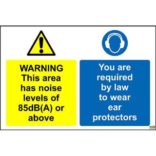 Picture of Warning This Area May Have Noise Levels Between 85 Db(A) Or Above You Are Require By Law To Wear Ear Protectors Safety Sign
