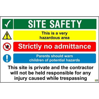 Picture of Site Safety This Is A Very Hazardous Area Strictly No Admittance Parents Should Warn Children Of Potential Hazardous Safety Sign 