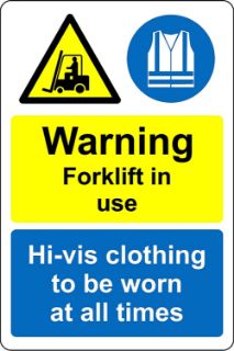 Picture of Warning forklift in use, high vis clothing to be worn at all times 