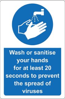 Picture of Wash or sanitise your hands for at least 20 seconds to prevent the spread of viruses 
