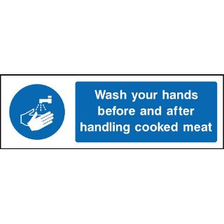Picture of "Wash Your Hands Before And After Handling Cooked Meat" Sign 