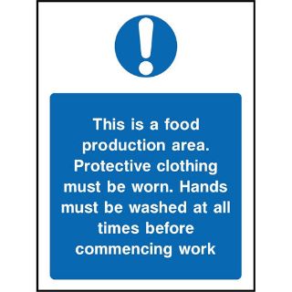 Picture of "This Is A Food Production Area. Protective Clothing Must Be Washed At All Times Before Commencing Work" Sign 