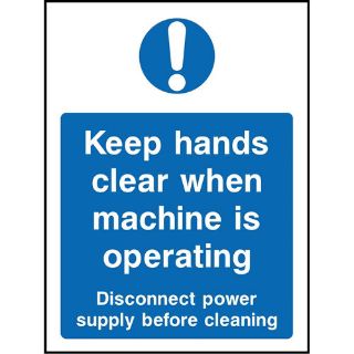 Picture of "Keep Hands Clear When Machine Is Operating- Disconnect Power Suply Before Clearing" Sign 