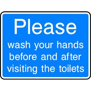 Picture of "Please Wash Your Hands Before And After Visiting The Toilets" Sign 