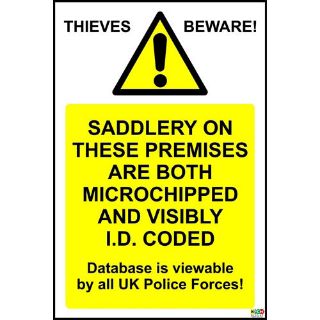Picture of Thieves Beware Saddlery On These Premises Are Both Microchipped And Visibly I.D. Coded Sign