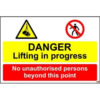 Picture of Danger Lifting In Progress. No Unauthorised Persons Beyond This Point Sign