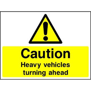Picture of "Caution Heavy Vehicles Turning Ahead" Sign