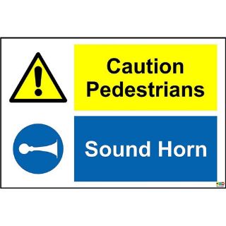 Picture of Caution Pedestrians. Sound Horn Sign 