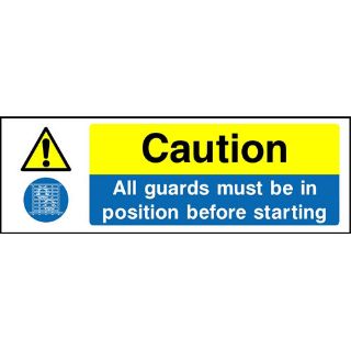 Picture of "Caution-All Guards Must Be In Position Before Starting" Sign 
