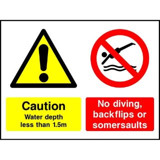 Picture of "Caution Water Depth Less Than 1.5 M/No Diving, Backflips Or Summersaults" Sign 