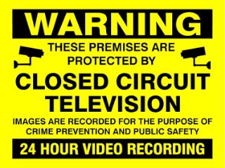 Picture of Warning Premises Protected CCTV 24 Hour Video Recording Yellow/Black