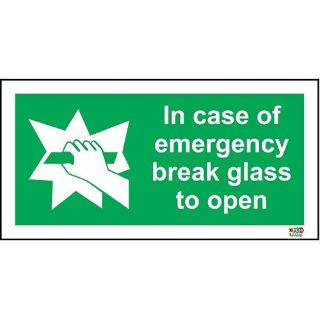 Picture of In Case Of Emergency Break Glass To Open Safety Sign