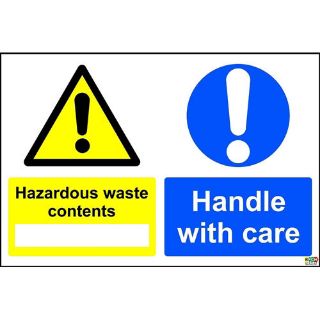 Picture of Hazardous Waste Contents Handle With Care Coshh Safety Sign