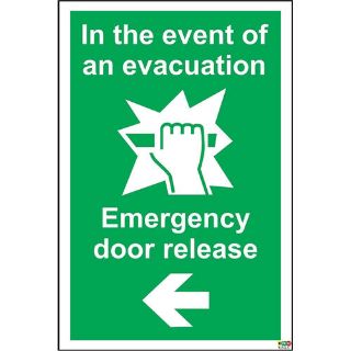 Picture of In The Event Of Evacuation Emergency Door Release Safety Sign