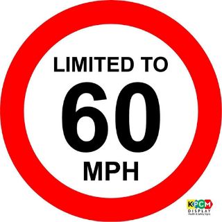 Picture of Limited To 60 Mph Vehicle Speed Limit Sign. Shows The Maximum Speed For Your Vehicle On Motorways, Suitable For All Types Of Vans Including Courier Vans And 7.5T Trucks, Caravans And General Trailers. Stick The Sticker To The Rear Of Your Vehicle 