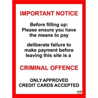 Picture of Important Notice Before Filling Up: Please Ensure You Have The Means To Pay Deliberate Failure To Make Payment Before Leaving This Site Is A Criminal Offence Only Approved 