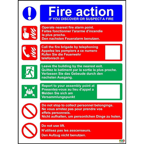 KPCM | Multi-Lingual Fire Action Multi-Lingual Safety Sign | Made in the UK