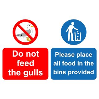 Do Not Feed Gulls Place Rubbish In Bins Provided Sign , KPCM Health and Safety Sign