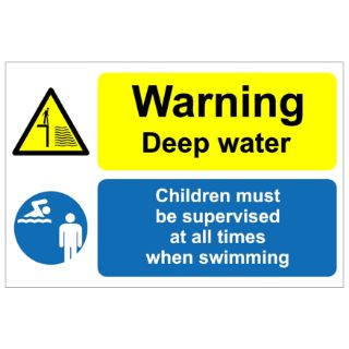 Warning Deep Water - Children Must Be Supervised When Swimming Sign, KPCM Health and Safety Signs