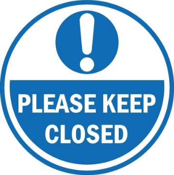 Picture of Please keep closed, circle - Self adhesive sticker (100mm x 100mm)