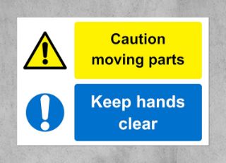 Picture of Caution moving parts keep hands clear safety sign - Self adhesive sticker 150mm x 100mm