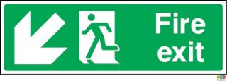 Picture of Fire exit left diaginal down safety sign - 1.2mm rigid plastic 300mm x 100mm