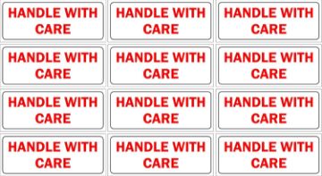 Picture of Handle with care package/envelope safety sign 80mm x 30mm - Self adhesive stickers (50)