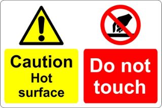 Picture of Caution hot surface do not touch safety sign - Self adhesive sticker 150mm x 100mm