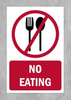 Picture of No eating, prohibition sign - Self adhesive sticker (200mm x 150mm)