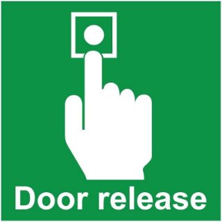 Picture of Door release health and safety sign - Self adhesive sticker (100mm x 100mm)